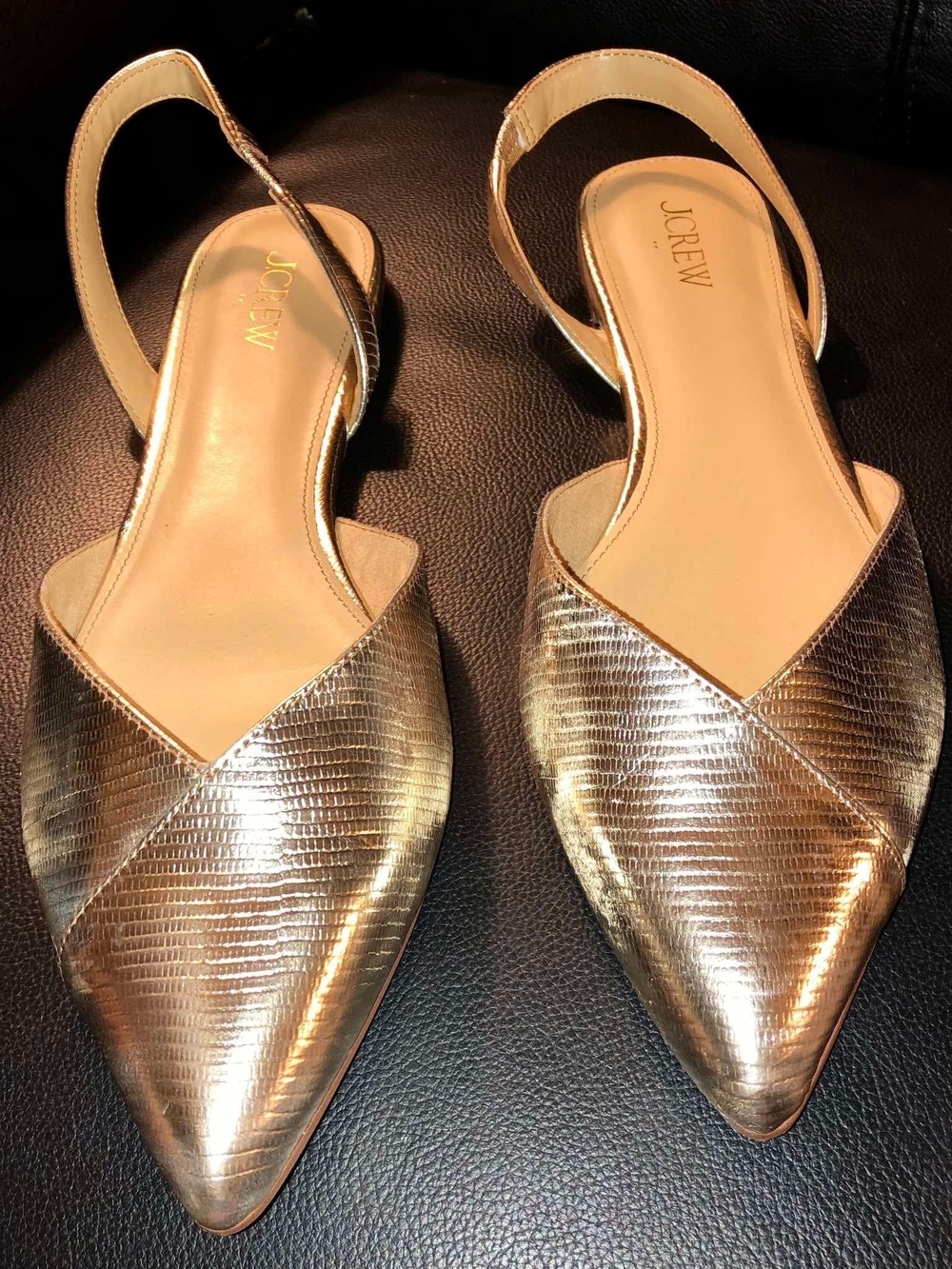 J.Crew Factory Gold Metallic Lizard-Embossed Slingback Flats